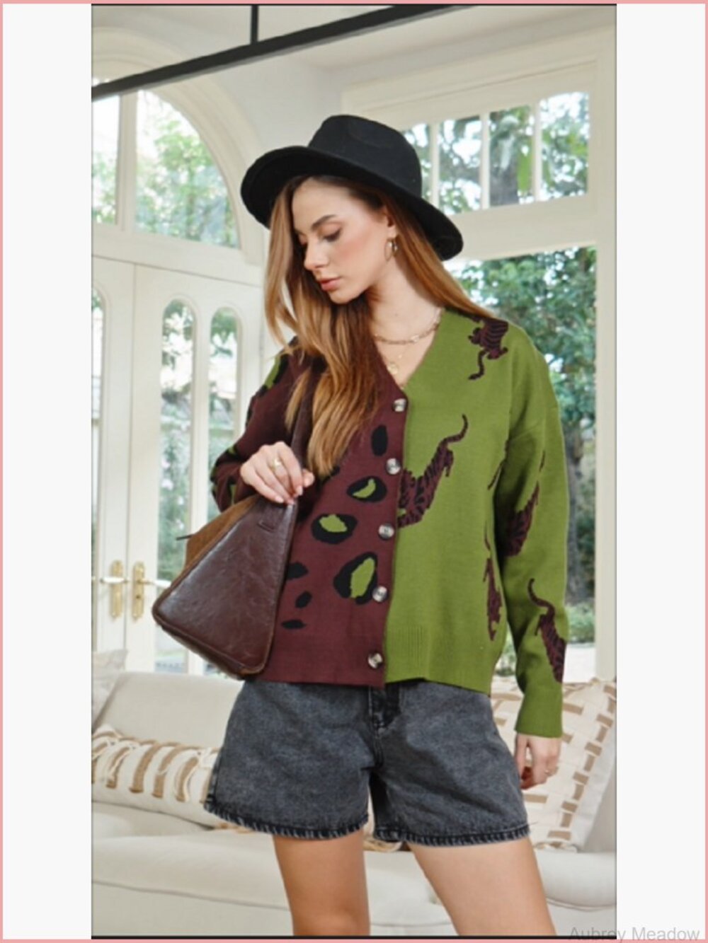 Vintage Leopard Print Button Down Cardigan Sweater Chunky Knit - Picture 7 of 7
